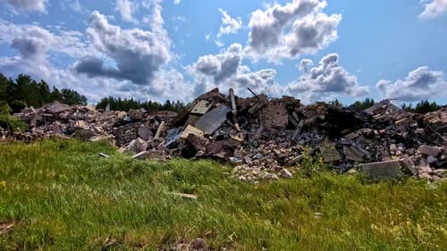 Building demolition, pile of concrete material, natural disaster earthquake