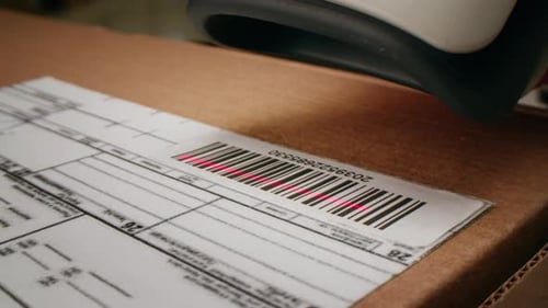 Scanner Scan Delivery Box in Storage Ecommerce Shop Man Packing Goods and Clothes Second Hand