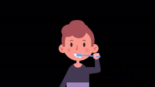 Flat Design Animation of a Cartoon Person Brushing Teeth