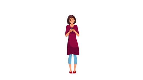 Animated Flat Design Woman Using Smartphone