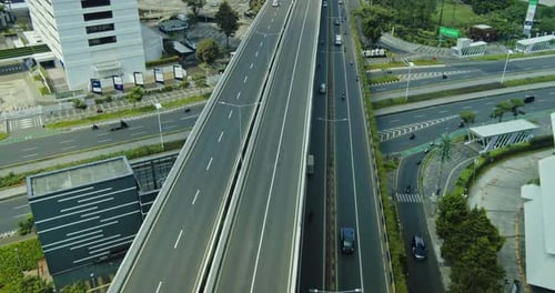 Jakarta, 21 July 2021, Aerial view of multi-storey city highway