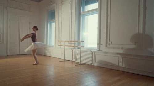 Elegant Ballerina Practicing Ballet Moves in Dance Studio