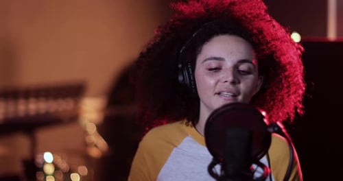 Singer in a music recording studio