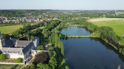 Aerial view of Park Abbey and ponds, Belgium.