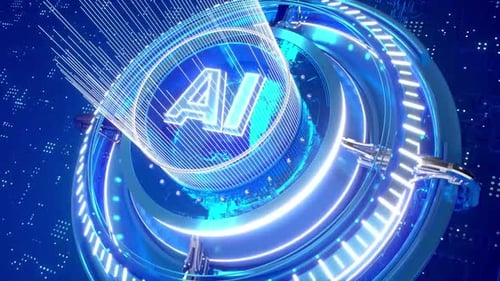 Dynamic AI Technology Title Reveal with Glowing Blue Data Transfer