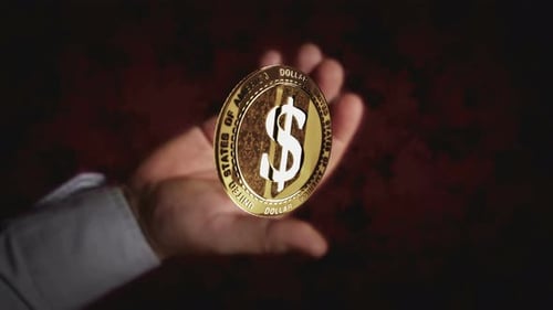 Dollar USD currency 3d hand coin toss