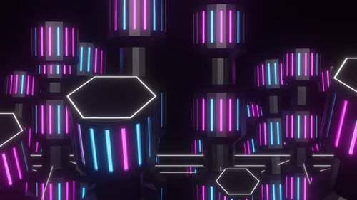 Cyan And Pink And White Rotating Mechanism Background Vj Loop In 4K