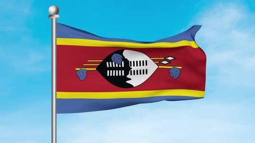 Swaziland Flag Waving In Blue Sky Front View