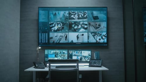 Security Office Showing Multiple Security Camera Feeds