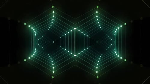 Dynamic digital network pulsing with neon green and blue light