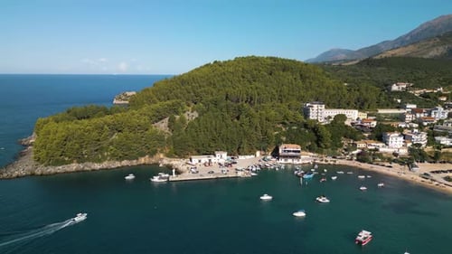 Yacht Boat Arriving to Dock in Himare, Albania on Albanian Riviera