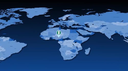 Animated World Map Zoom with Nigeria Location Pin