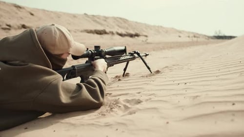 Sniper's Precision Cartridge Ejection During Sand Desert Operation