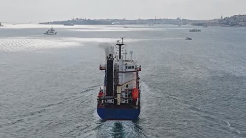 Cargo Ship Sailing in the Bosphorus Aerial View 10