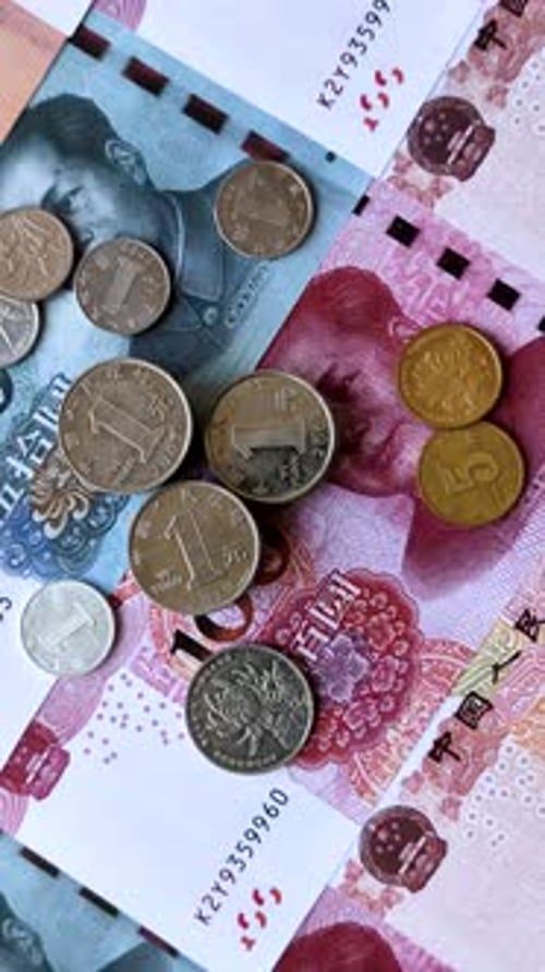 Chinese paper money, yuans in various denominations. China money