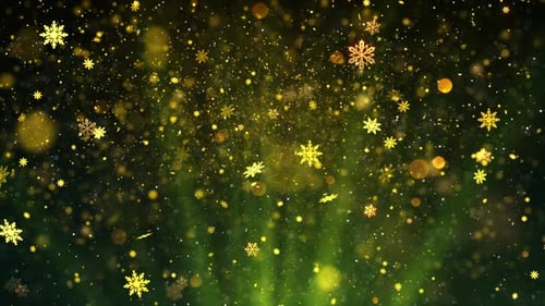 Festive Golden Snowflakes and Glitter Particles Falling