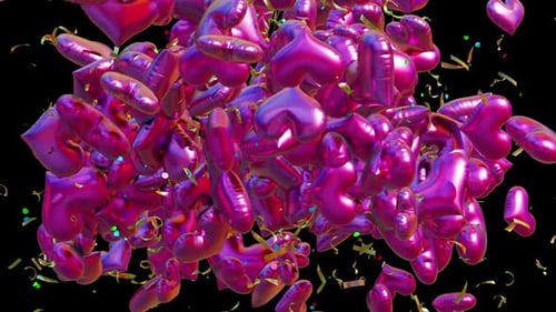 Love Celebration: Pink Heart Balloons and Confetti Explosion