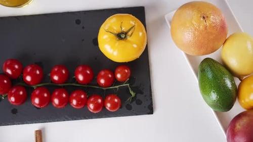 Top View of Healthy Salad Ingredients on the Table Fresh Organic Food in Kitchen Diet Concept