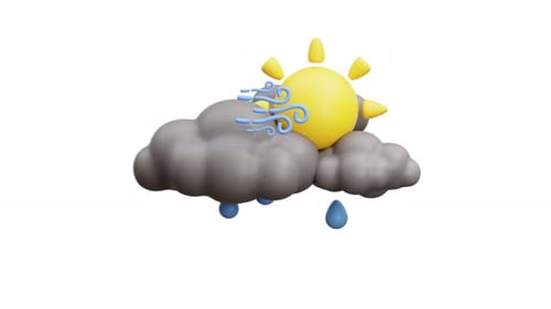 3D-Animation, Wettersymbol, Regnerischer, windiger, sonniger Tag