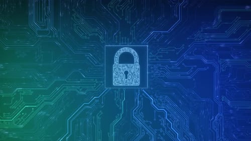 Security Hologram Virtual Hud Pin with Shield and Lock Concept of Finance Data Privacy and