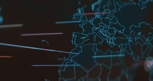 Abstract animated map with data streams and pings