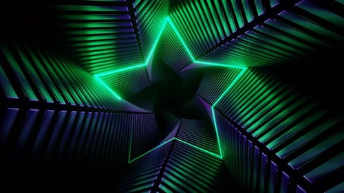 Türkisfarbener und lila Neonstern-Spiraltunnel-Hintergrund VJ Loop In 4K