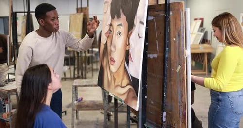 Young Multiracial Students Doing African Art
