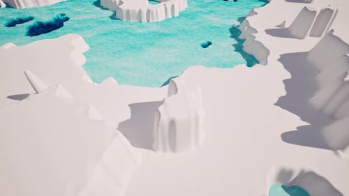 Animated Stylized Iceberg Landscape with Rippling Ocean Water