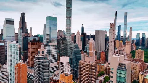 Multiple high-rises and skyscrapers of Manhattan. Rising over the midtown of New York, USA
