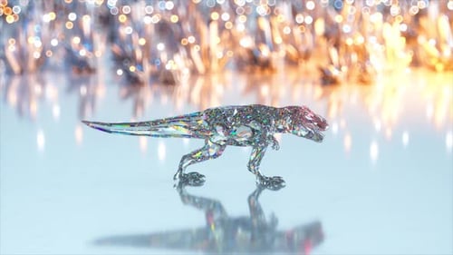 Side View of a Walking Diamond Dinosaur Brilliant Shining Pink Blue Color 3d Animation of Seamless