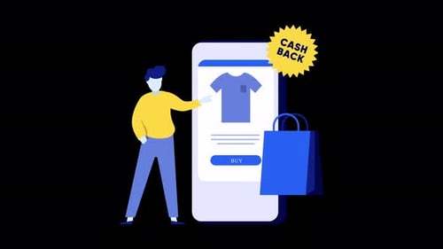 Flat Design Animation: Person Engaging with Mobile Online Shopping App