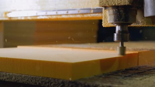 CNC Milling Through Yellow Foam Detailed Shot