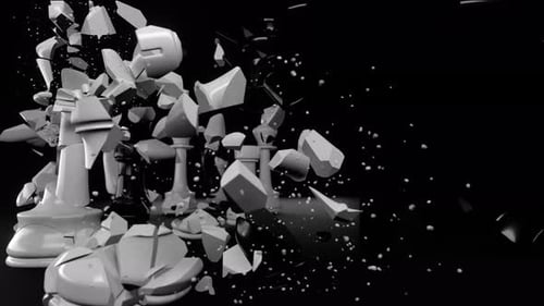 Shattering White Chess Pieces Dynamic 3D Animation