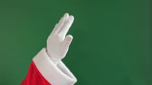 Santa Claus Waving Hands Gesturing Goodbye Isolated On Green Background Close Up Chroma Key Screen