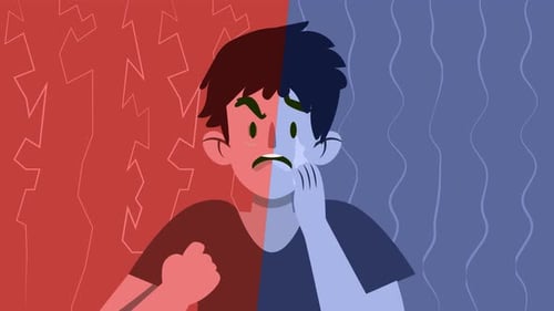 Flat Design Animation: Anger Versus Sadness Illustration