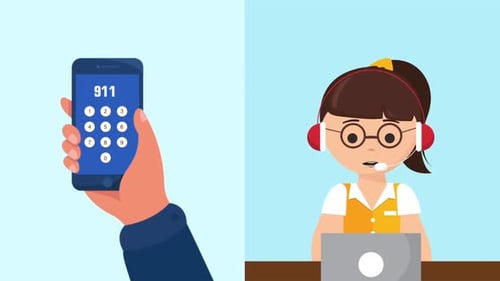 911 Call With Operator Flat Cartoon