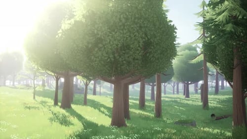 Cartoon Landscape with Hills and Forest