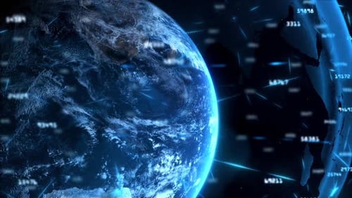 Digital Earth Global Network with Connecting Data Lines Animation