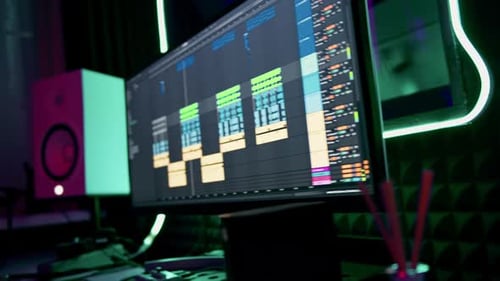 professional sound recording studio sound engineer or music producer sitting at the remote control