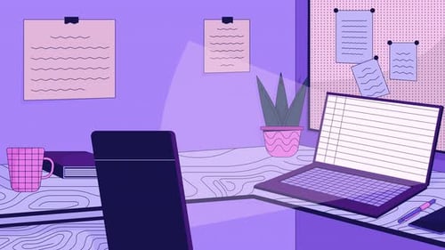 Laptop home office desk cartoon animation