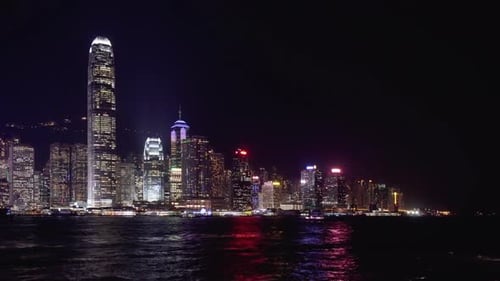 Hong Kong skyline at night. Victoria Harbor and skyscrapers