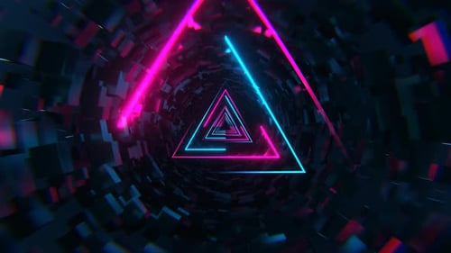 Cyan And Pink Neon Sci Fi Triangular Tunnel Background VJ Loop l 4K