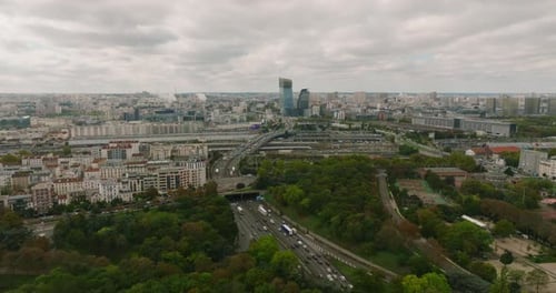 Wide Drone Aerial View Flying Above Buildings Roofs