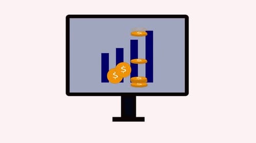 Graph and dollar coin animation showing upward trends, perfect for videos about profit increase,