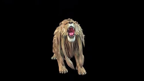 Animated 3D Lion Rises, Yawns, and Looks Around