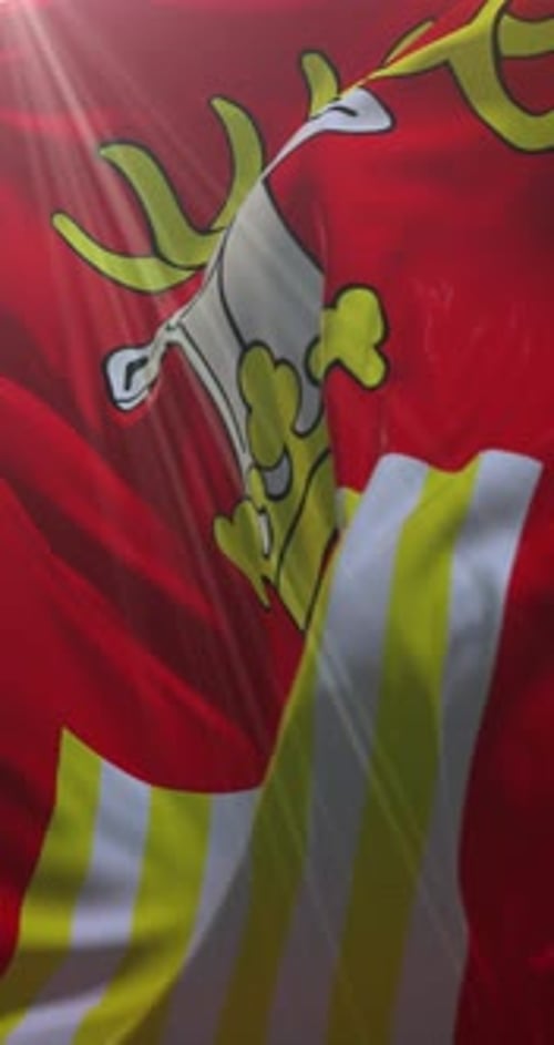 Vertical Waving Flag with Deer Emblem and Realistic Fabric Motion