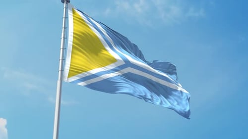 Realistic 3D Waving Flag Animation with Blue Sky Background