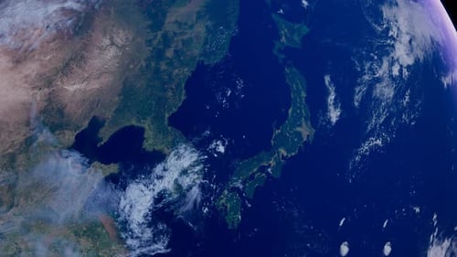 Japan From Space. Asia From Space Orbit. Blue Planet Earth. Globe
