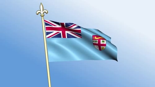 Realistic Waving Flag of Fiji Animation on Golden Pole