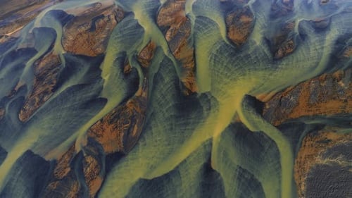 Aerial view of river delta, Iceland.